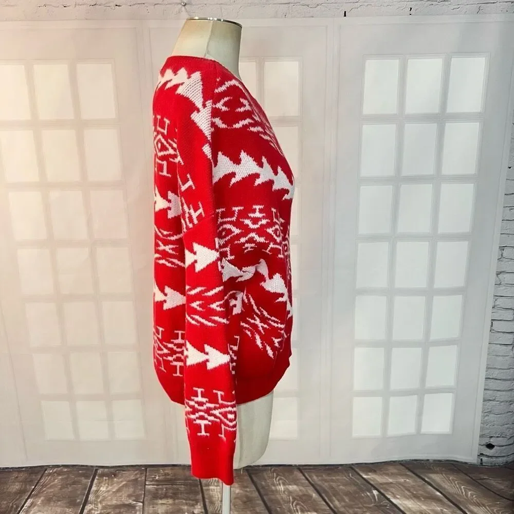 Express NWT Red White Aztec Crew Neck Cotton Blend Pullover Sweater Medium